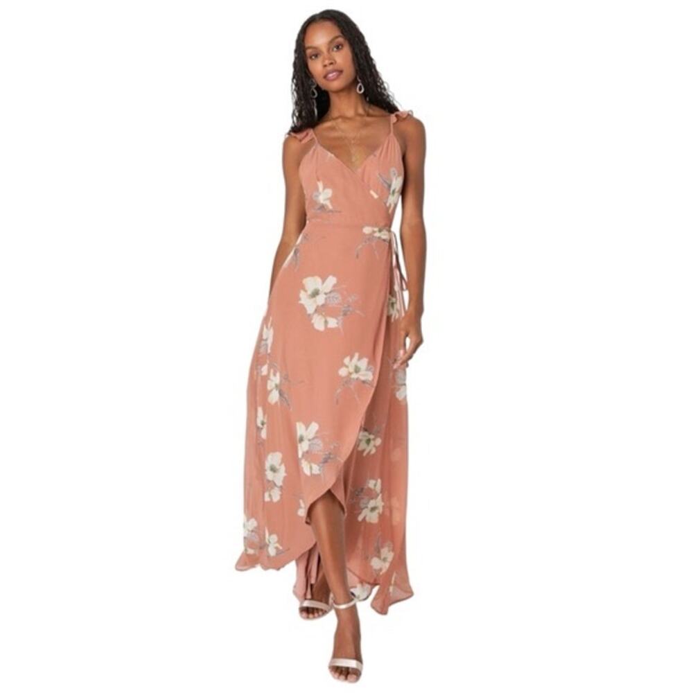 Lulus All Mind Maxi Dress Rusty‎ Pink Floral Print Sleeveless Formal Small